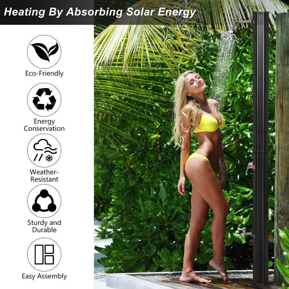 Black 7.2 ft. Solar Heated Shower with Free-Rotating Shower Head and 9.3 Gal. Water Tank Capacity