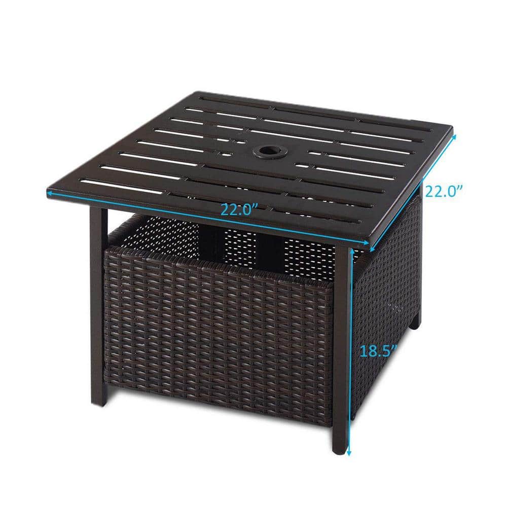 Brown Wicker Outdoor Side Table with Umbrella Hole