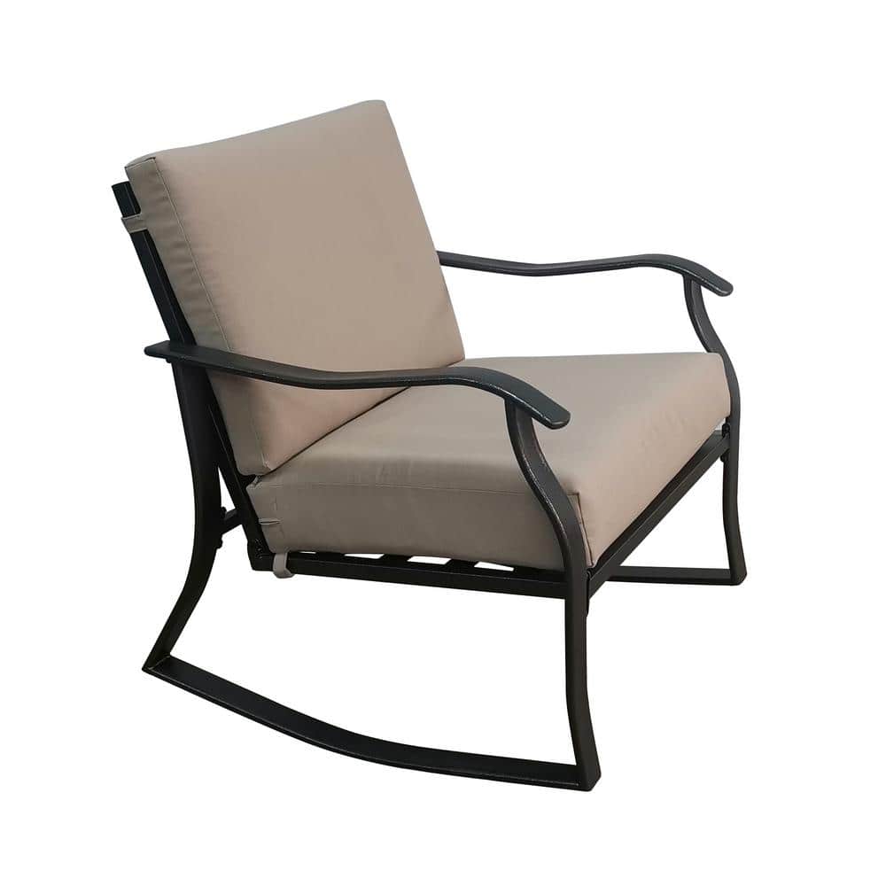 Black 3-Piece Metal Patio Conversation Set with Beige Cushion