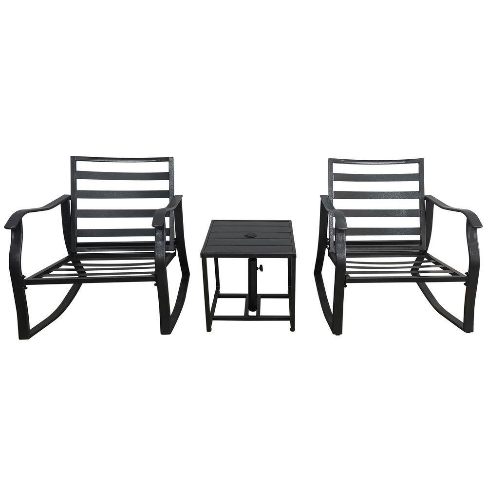 Black 3-Piece Metal Patio Conversation Set with Beige Cushion