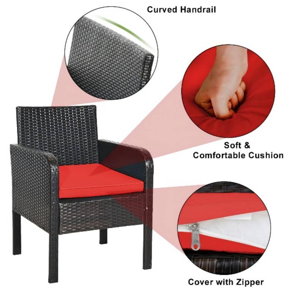 Black 4-Piece Wicker Patio Conversation Seating Set with Red Cushion