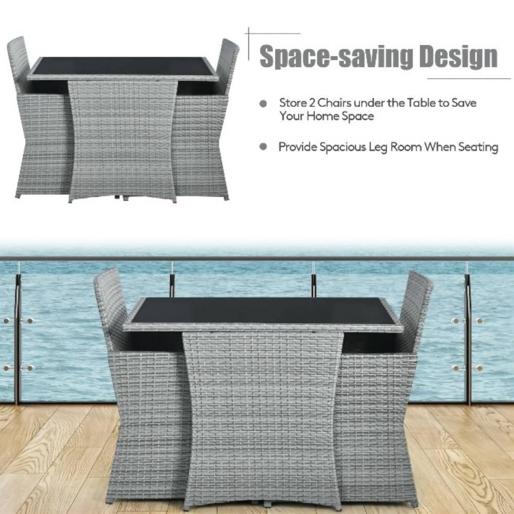 Mixed Gray 3-Piece Wicker Patio Conversation Set with Gray Cushions