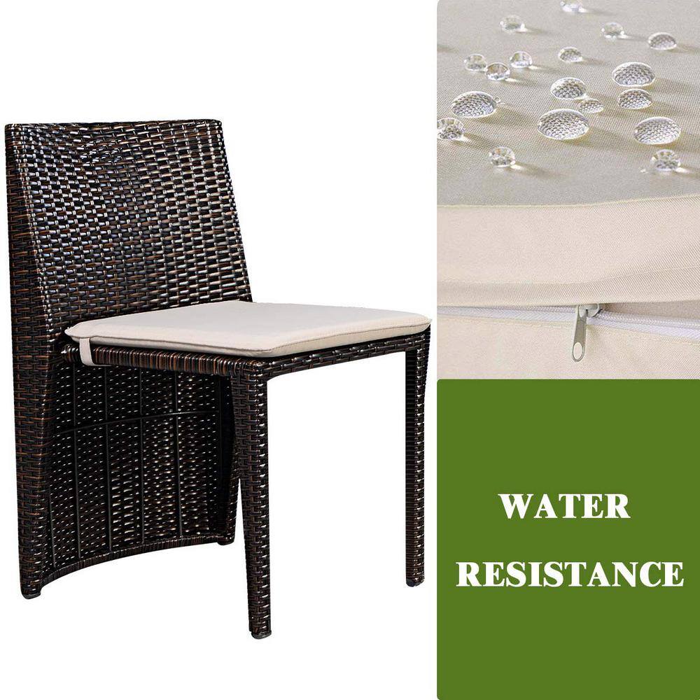 Brown 3-Piece Wicker Patio Conversation Set with Beige Cushions
