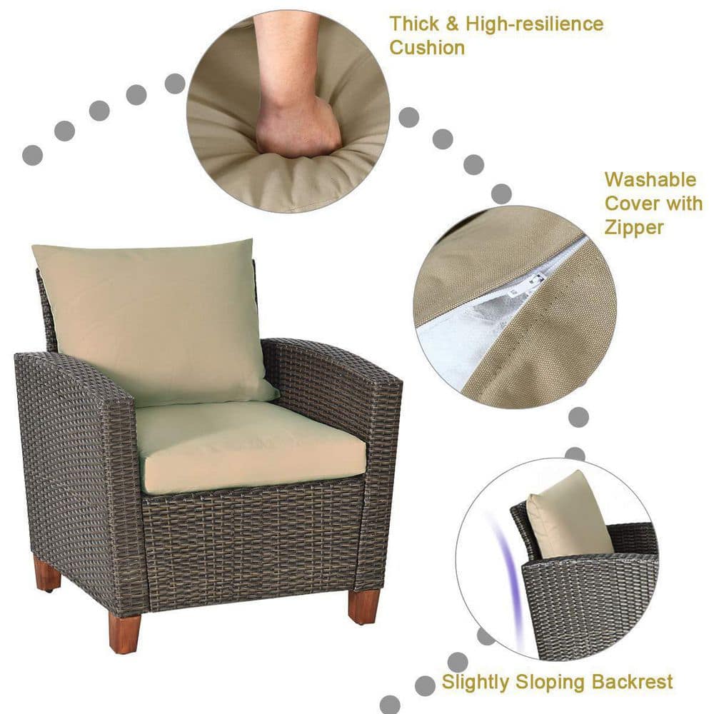 4-Piece Wicker Patio Conversation Set with Beige Cushions