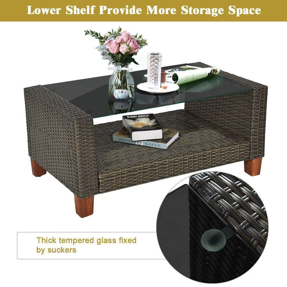 4-Piece Wicker Patio Conversation Set with Beige Cushions