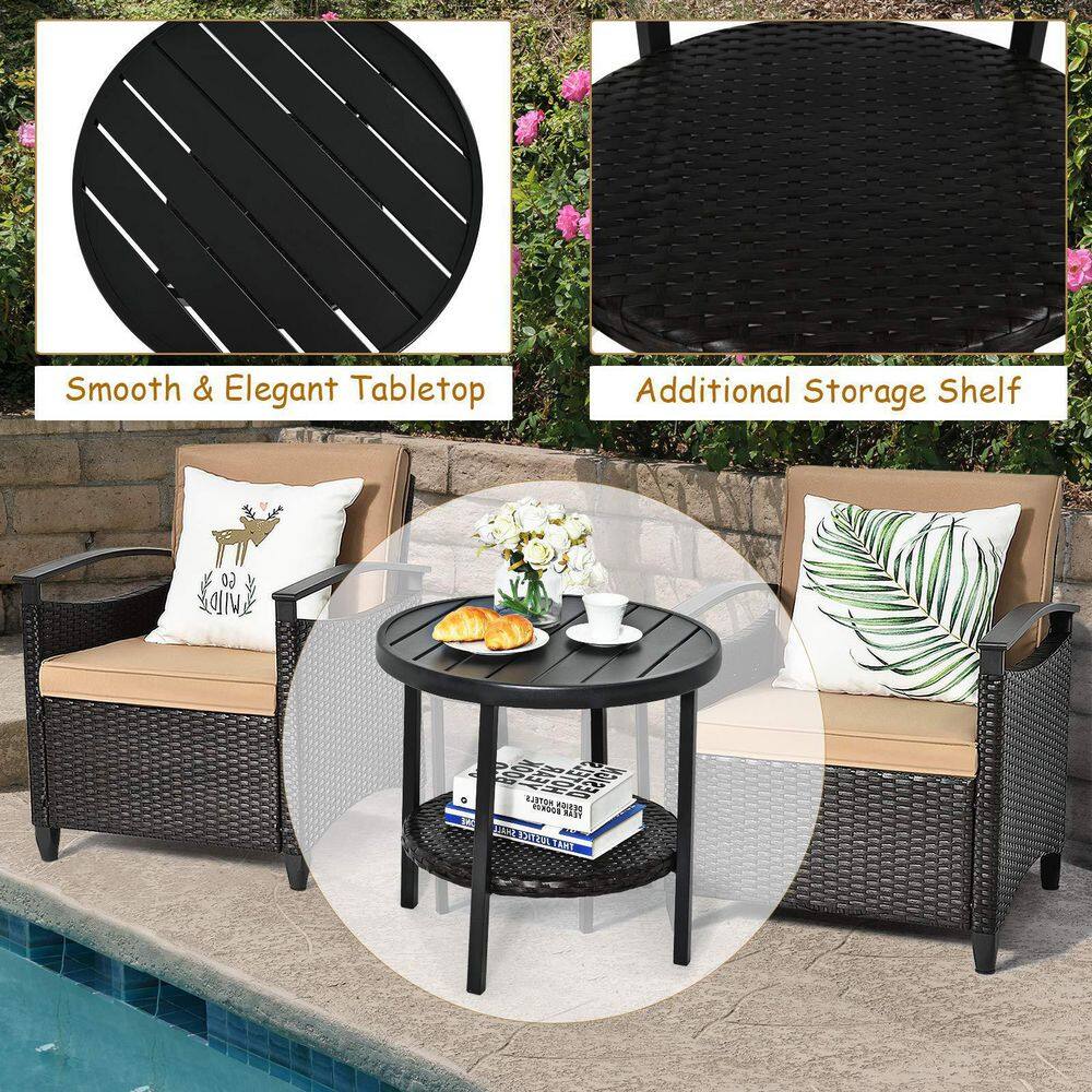 3-Piece Wicker Outdoor Patio Conversation Set with Beige Cushions