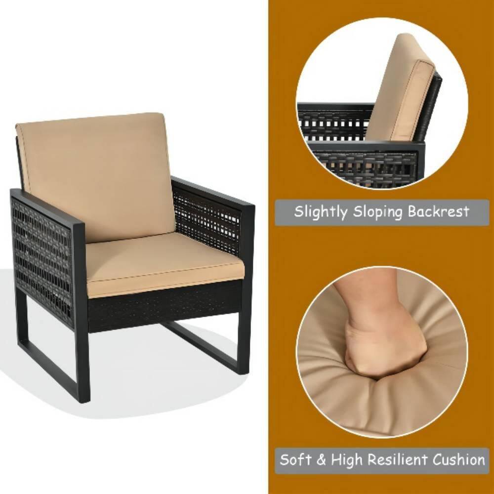 3-Piece Wicker Patio Conversation Set with Beige Cushions