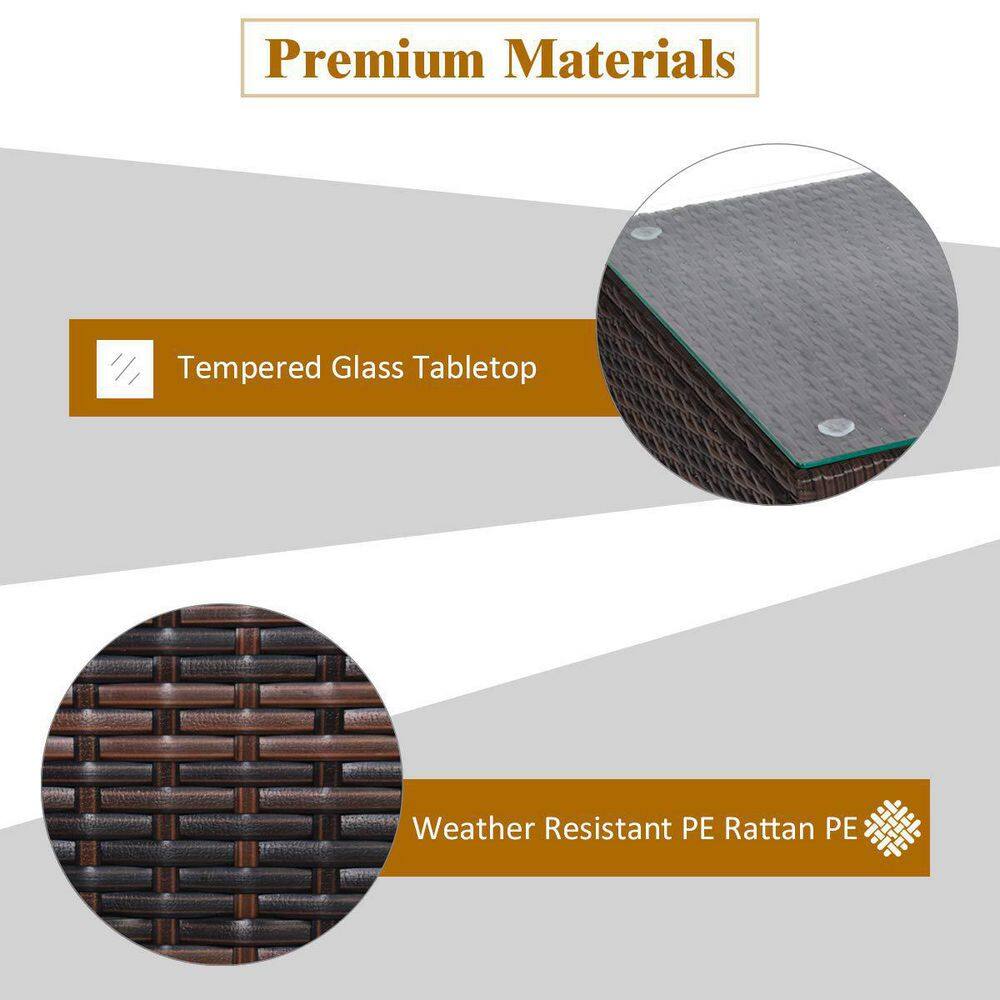 Mix Brown 3-Piece Rattan Wicker Outdoor Furniture Patio Conversation Set with White Cushions