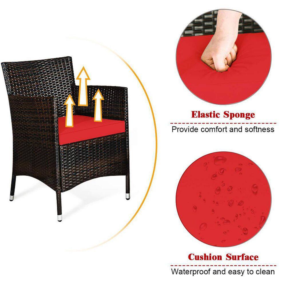 4-Piece Wicker Patio Conversation Set with Red Cushions