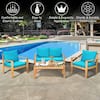 4-Piece Wood Outdoor Patio Conversation Seating Set with Turquoise Cushions