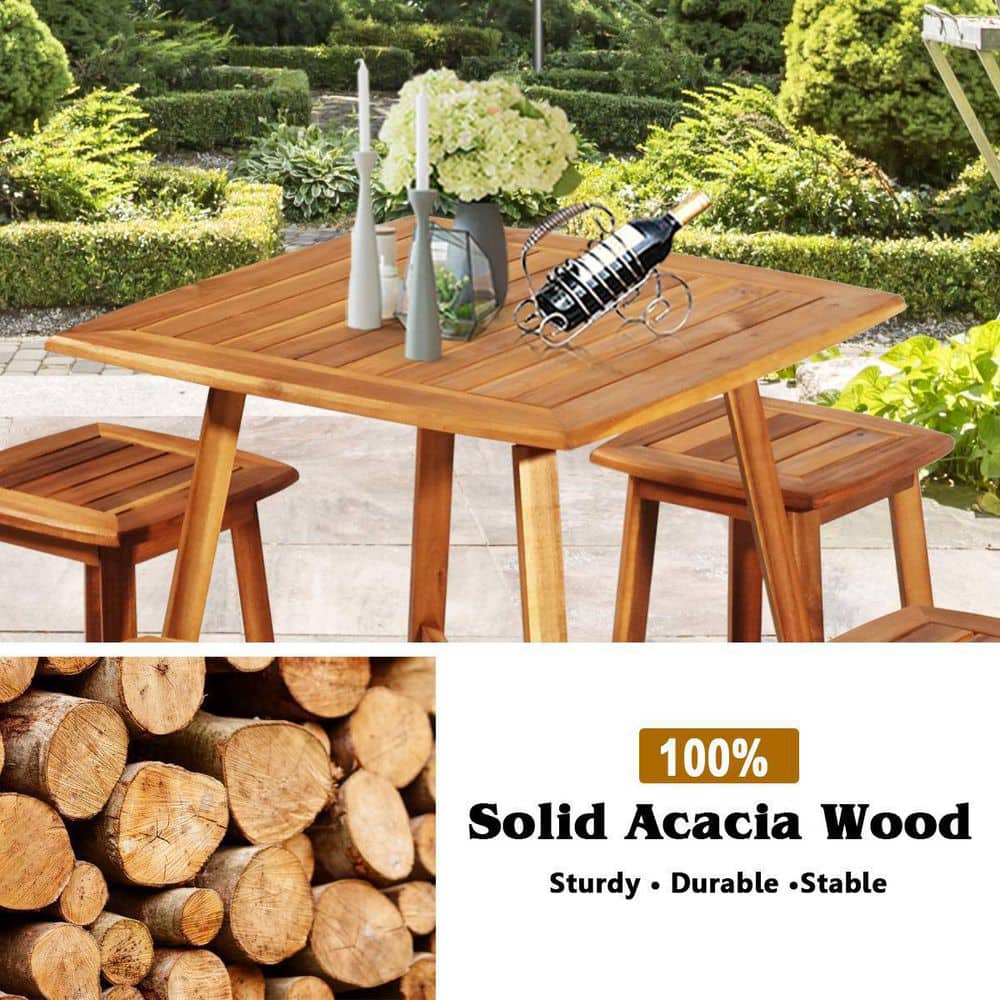 Natural 5-Pieces Acacia Wood Patio Dining Set