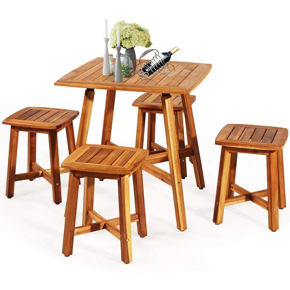 Natural 5-Pieces Acacia Wood Patio Dining Set