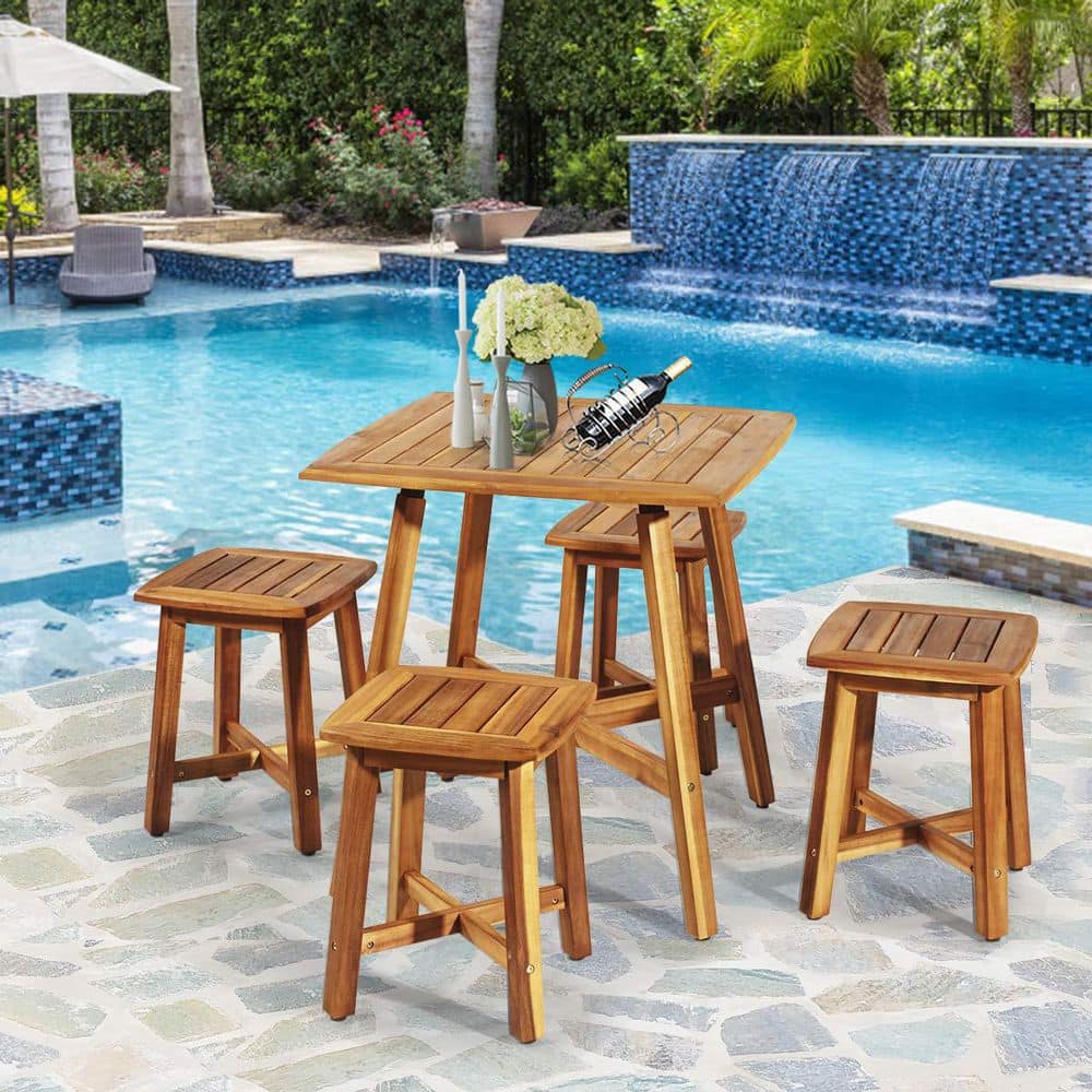 Natural 5-Pieces Acacia Wood Patio Dining Set