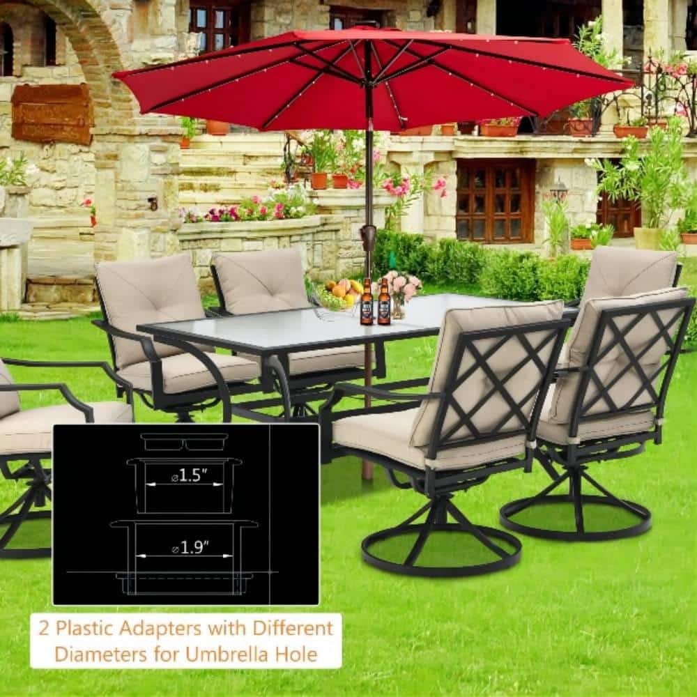 Mix and Match 66 in. x 38 in. Black Steel Rectangular Glass Top Outdoor Patio Dining Table