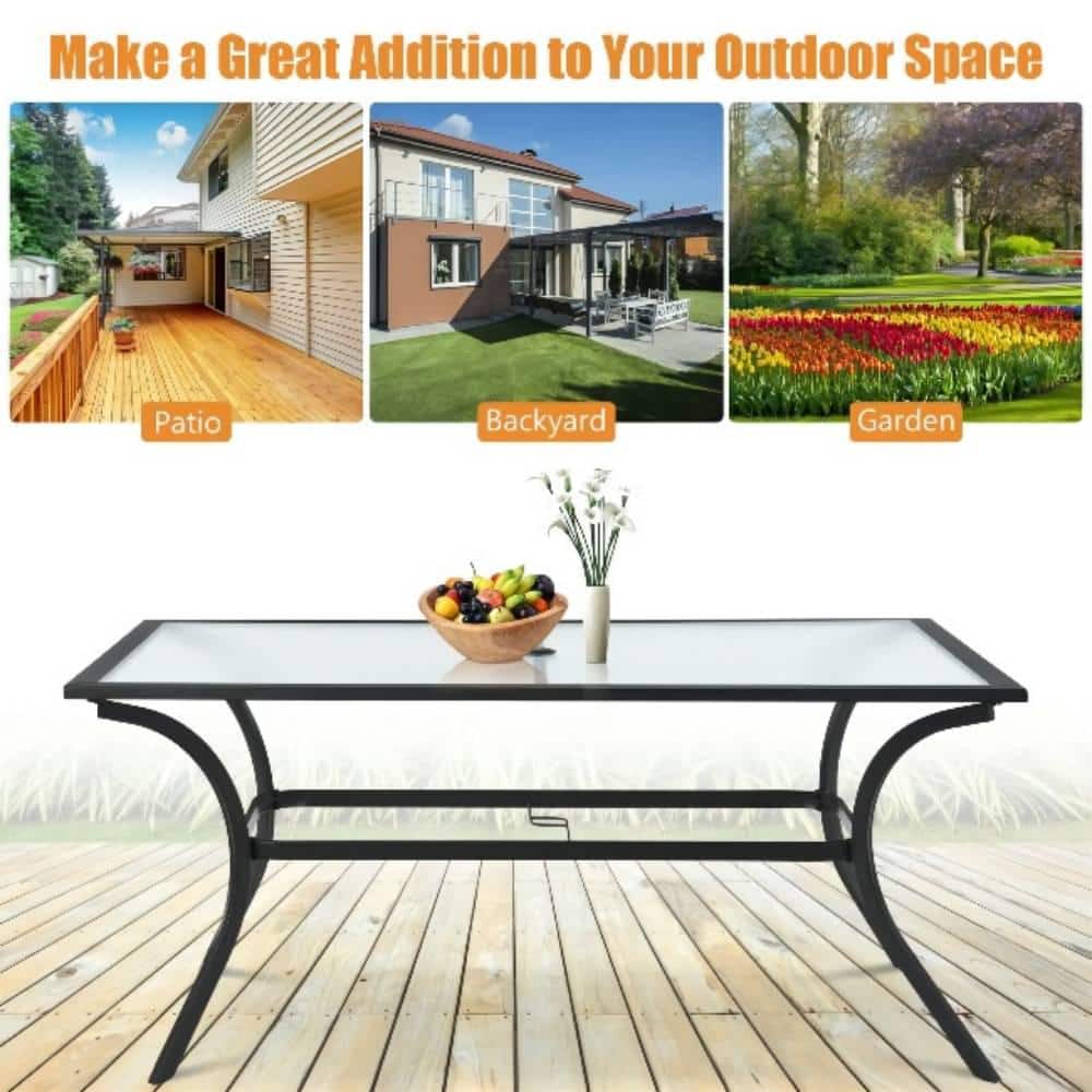 Mix and Match 66 in. x 38 in. Black Steel Rectangular Glass Top Outdoor Patio Dining Table
