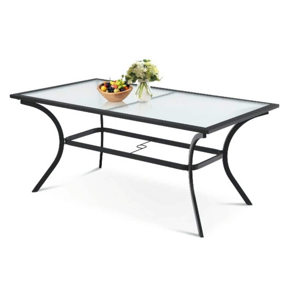 Mix and Match 66 in. x 38 in. Black Steel Rectangular Glass Top Outdoor Patio Dining Table
