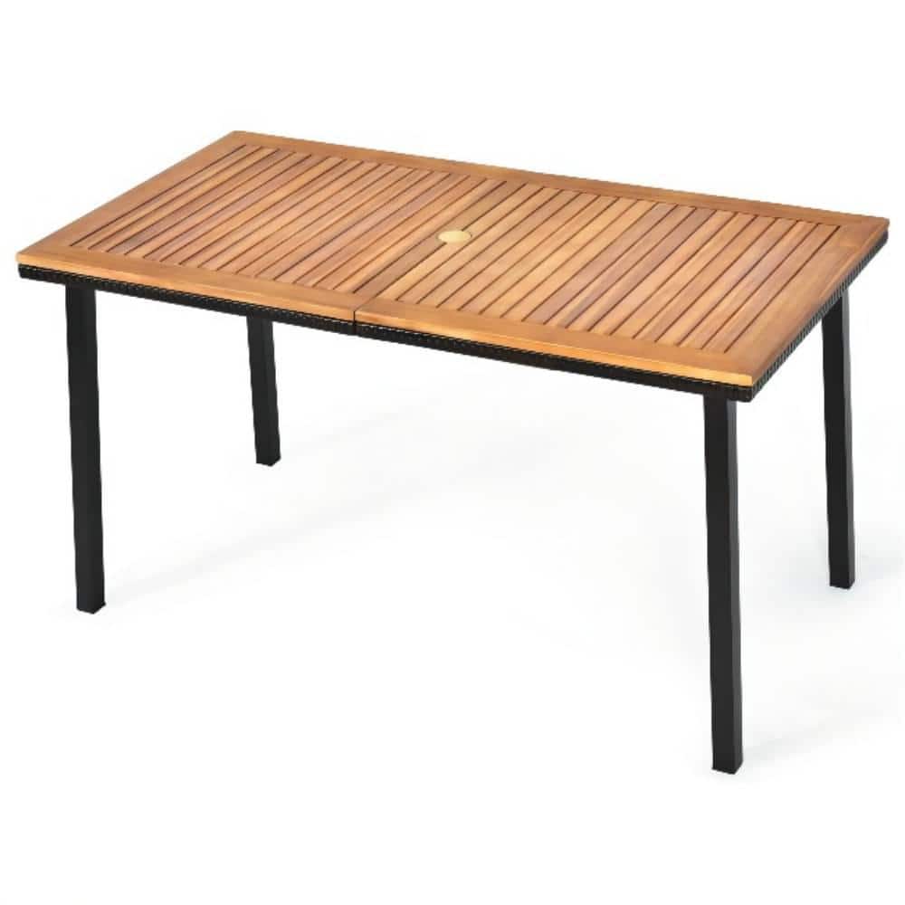 55 in. Wicker Outdoor Dining Table with Umbrella Hole