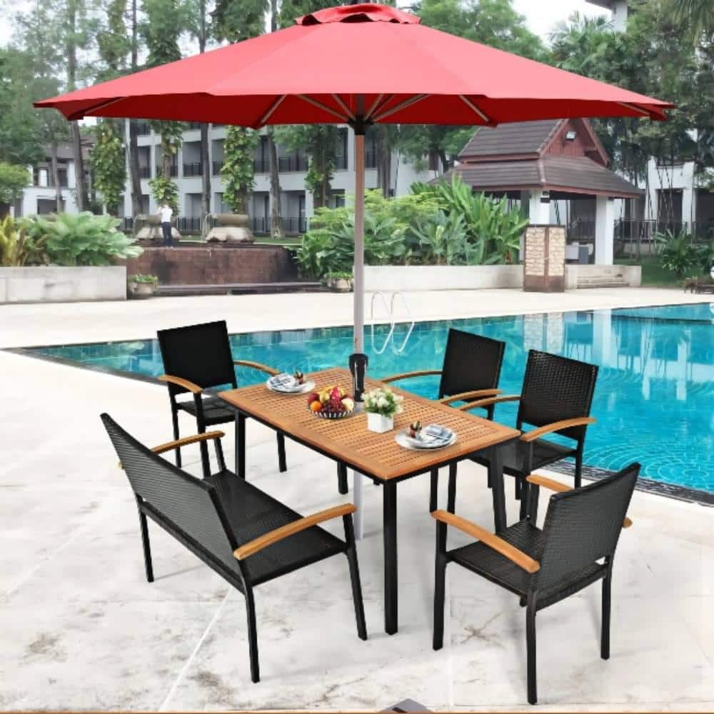 55 in. Wicker Outdoor Dining Table with Umbrella Hole
