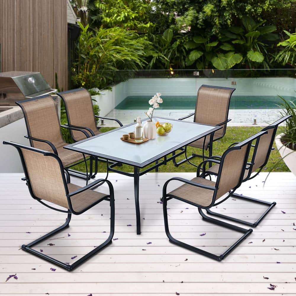 Mix and Match 60 in. x 38 in. Black Steel Rectangular Glass Top Outdoor Patio Dining Table