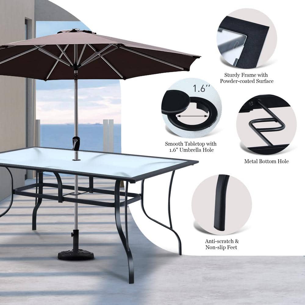 Mix and Match 60 in. x 38 in. Black Steel Rectangular Glass Top Outdoor Patio Dining Table