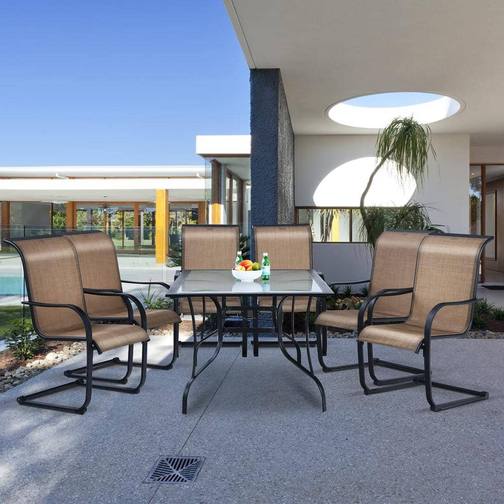 Mix and Match 60 in. x 38 in. Black Steel Rectangular Glass Top Outdoor Patio Dining Table