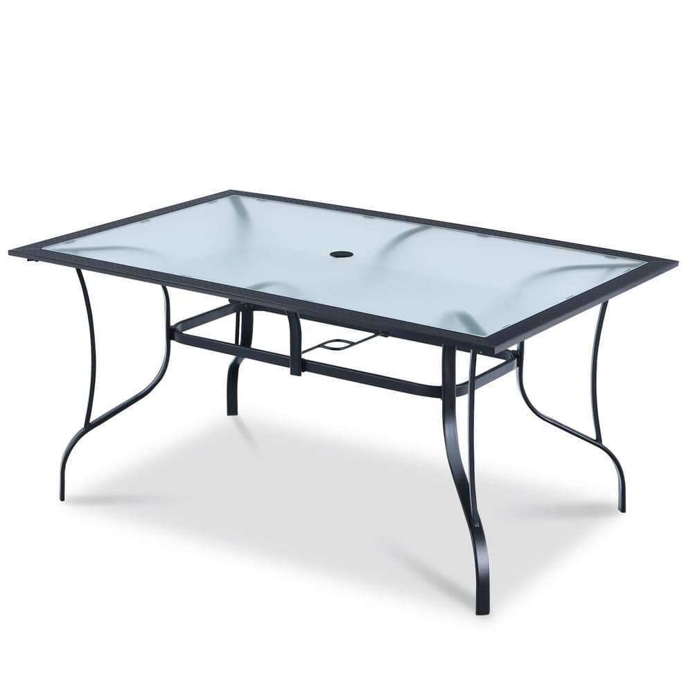 Mix and Match 60 in. x 38 in. Black Steel Rectangular Glass Top Outdoor Patio Dining Table