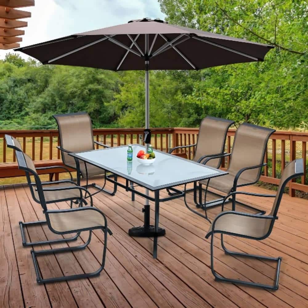 Mix and Match 60 in. x 38 in. Black Steel Rectangular Glass Top Outdoor Patio Dining Table