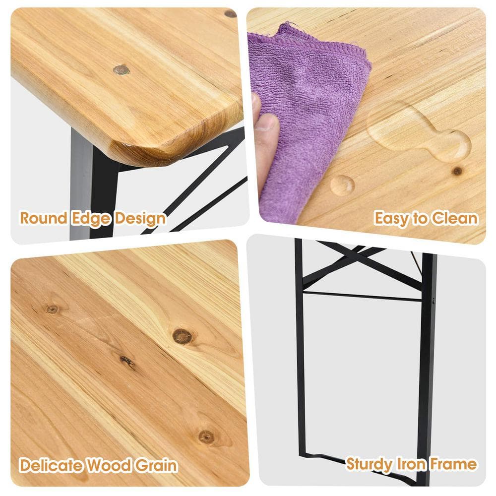 Black 3-Pieces Wooden Folding Picnic Outdoor Table Bench Set
