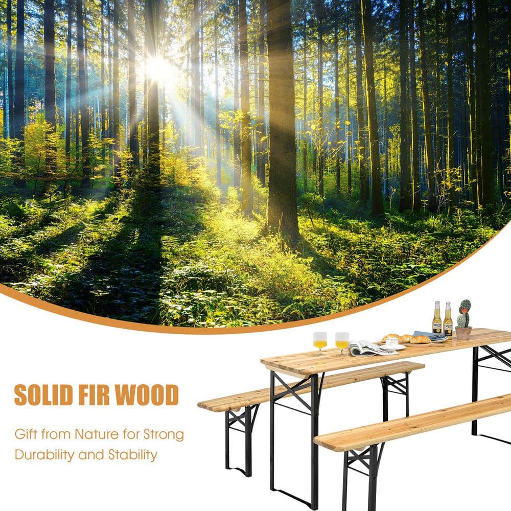 Black 3-Pieces Wooden Folding Picnic Outdoor Table Bench Set