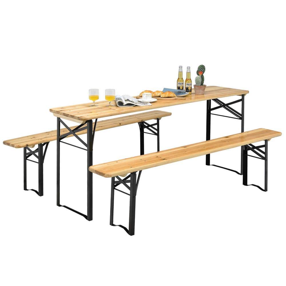 Black 3-Pieces Wooden Folding Picnic Outdoor Table Bench Set