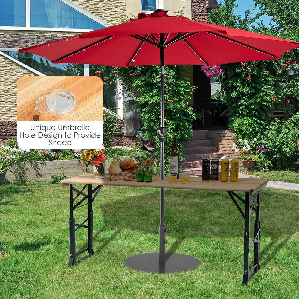 66.5 in. Wooden Folding Picnic Outdoor Table with Adjustable Heights