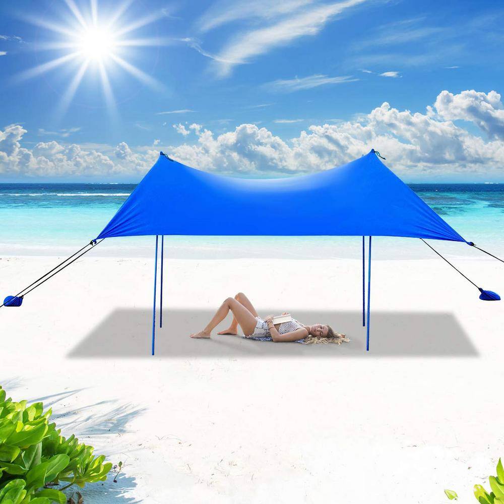 7 ft. x 7 ft. Blue Family Beach Tent Canopy Sunshade with 4-Poles