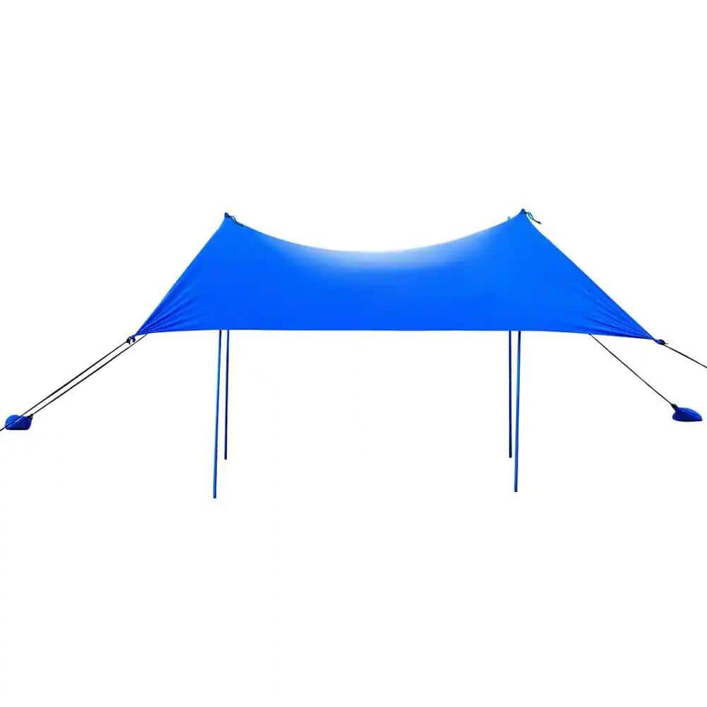 7 ft. x 7 ft. Blue Family Beach Tent Canopy Sunshade with 4-Poles