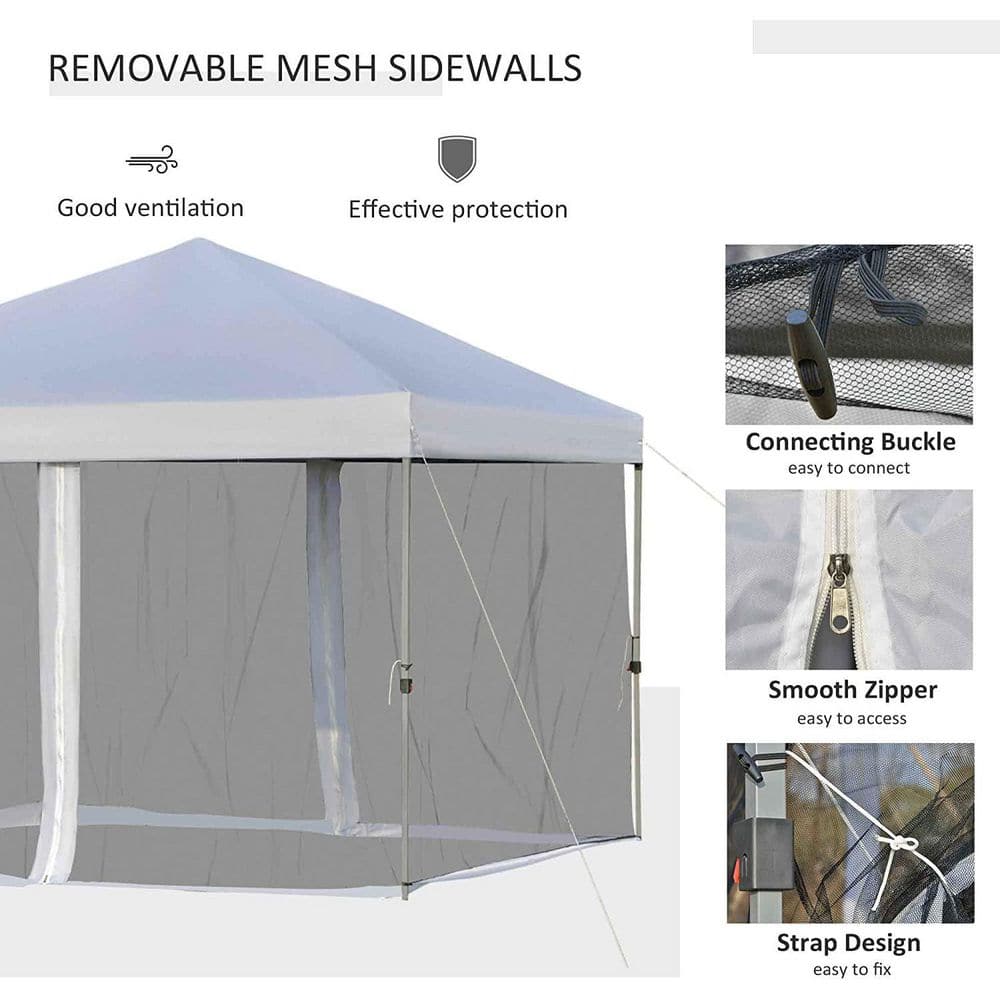 10 ft. x 10 ft. White Pop Up Canopy Party Tent with Mesh Curtains