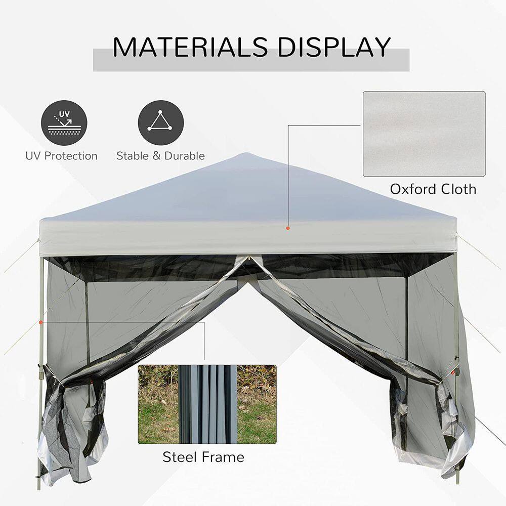 10 ft. x 10 ft. White Pop Up Canopy Party Tent with Mesh Curtains