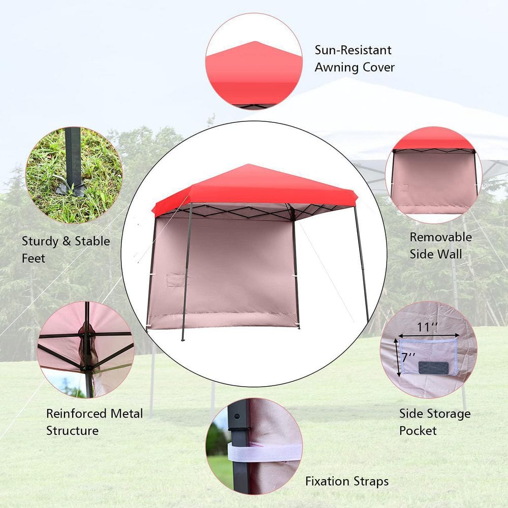 10 ft. x 10 ft. Red Pop Up Tent Instant Canopy with Roll-up Side Wall