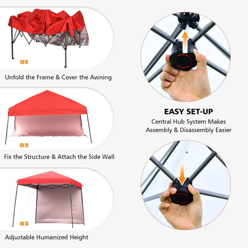 10 ft. x 10 ft. Red Pop Up Tent Instant Canopy with Roll-up Side Wall