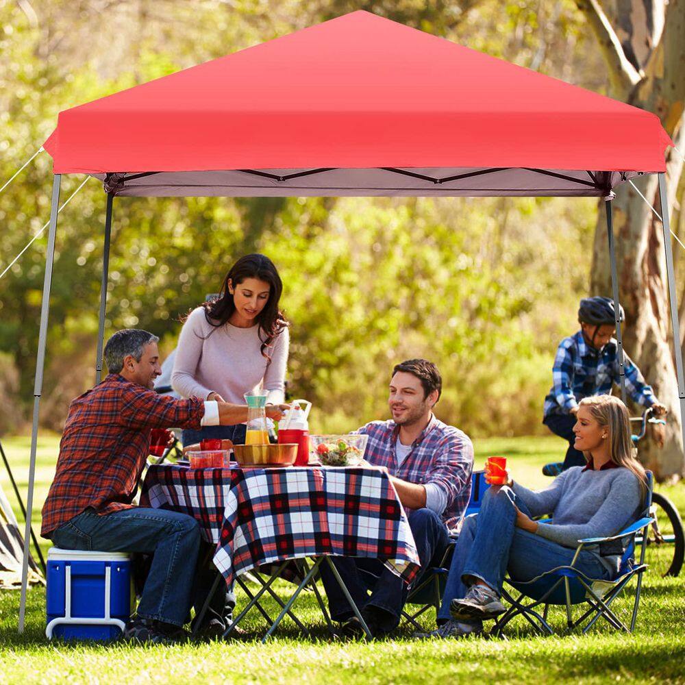 10 ft. x 10 ft. Red Pop Up Tent Instant Canopy with Roll-up Side Wall
