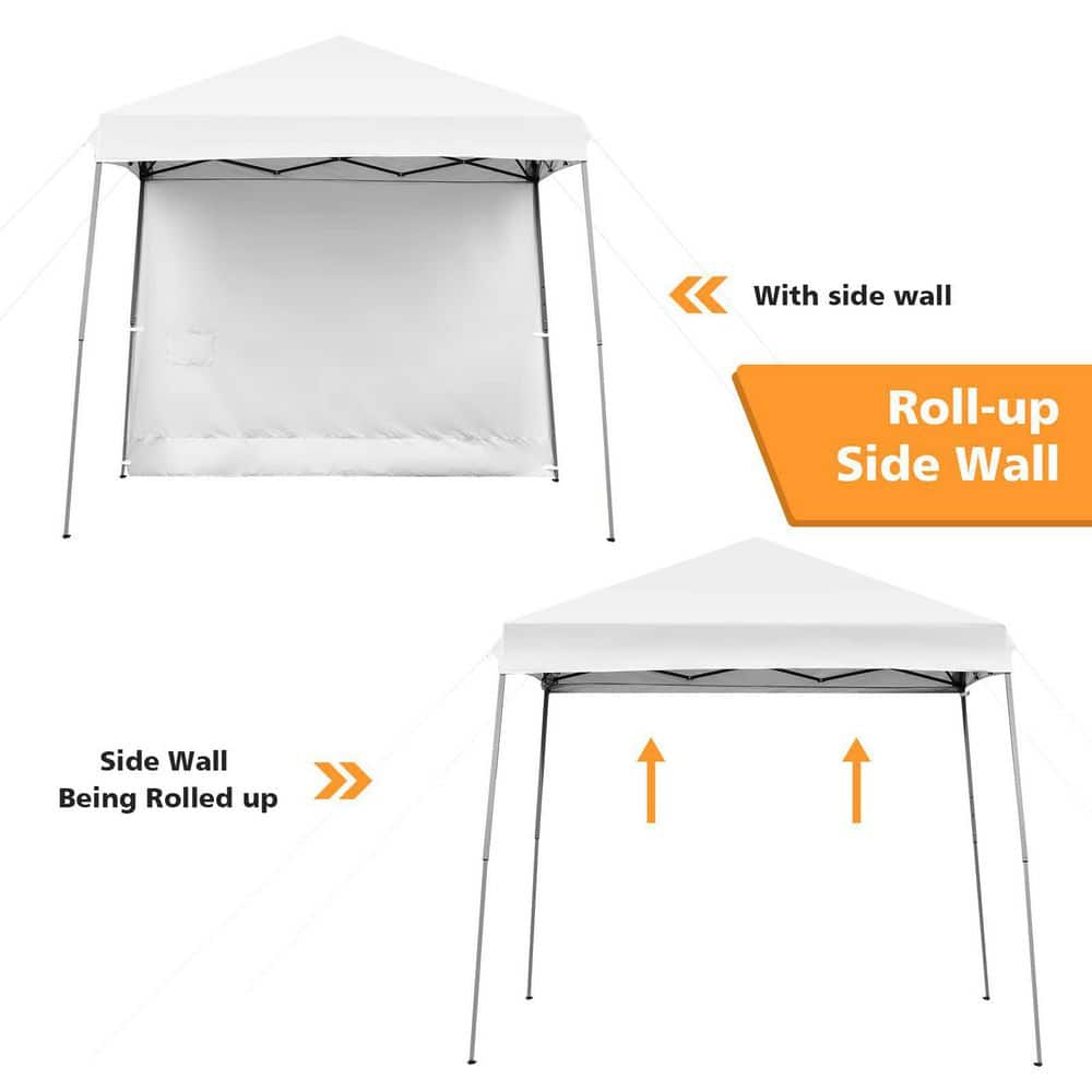 10 ft. x 10 ft. White Pop Up Tent Instant Canopy with Roll-up Side Wall