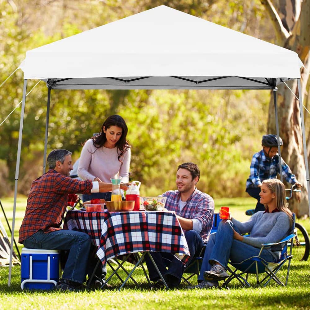 10 ft. x 10 ft. White Pop Up Tent Instant Canopy with Roll-up Side Wall