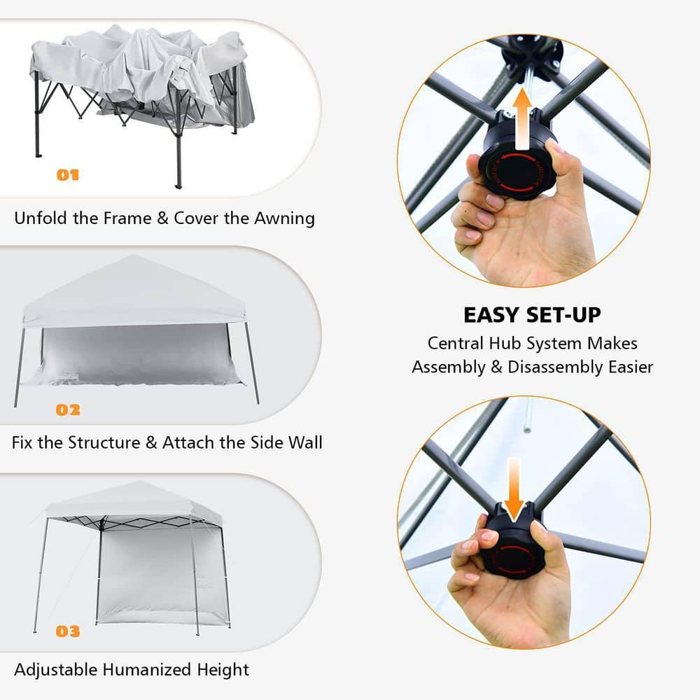 10 ft. x 10 ft. White Pop Up Tent Instant Canopy with Roll-up Side Wall