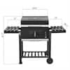 Heavy-Duty Portable Charcoal Grill in Black with Foldable Side Shelves and Cover