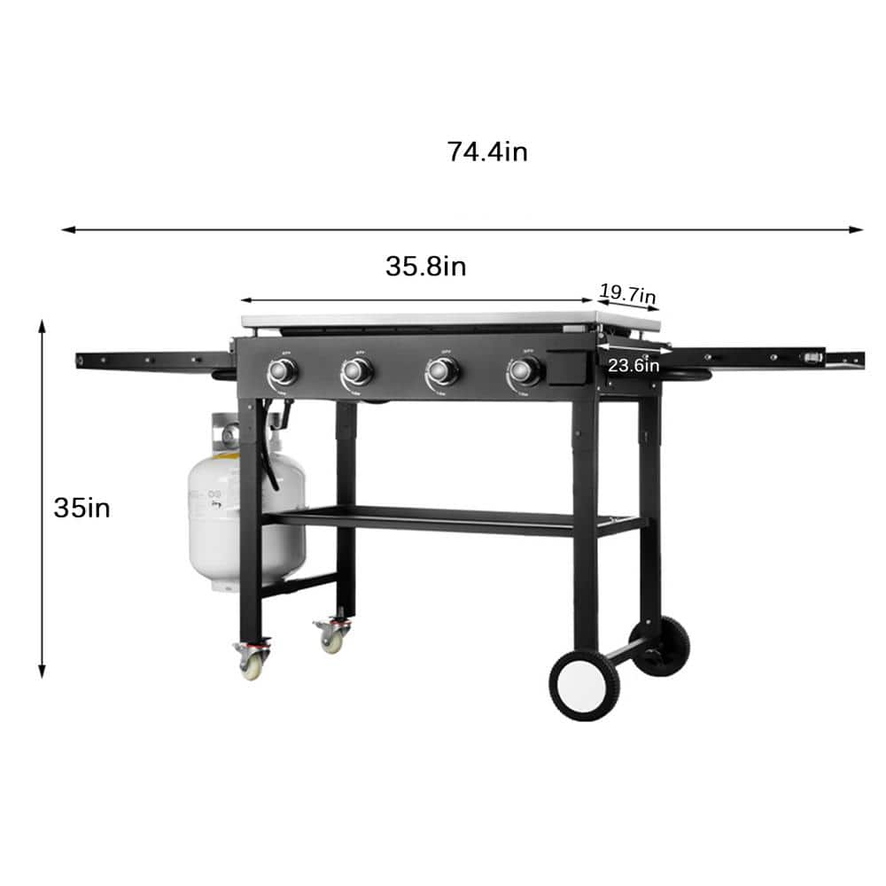 4-Burner Outdoor Foldable Propane Gas Grill in Black with Wheels