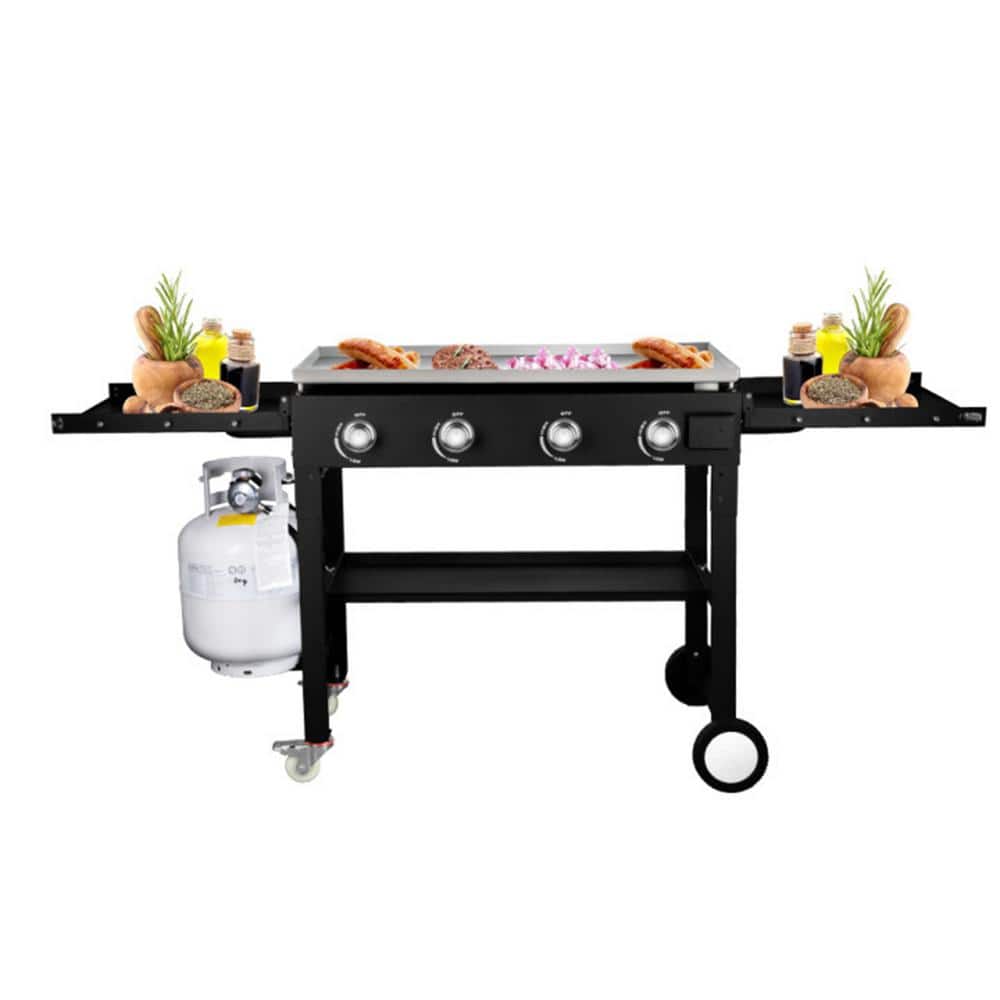 4-Burner Outdoor Foldable Propane Gas Grill in Black with Wheels