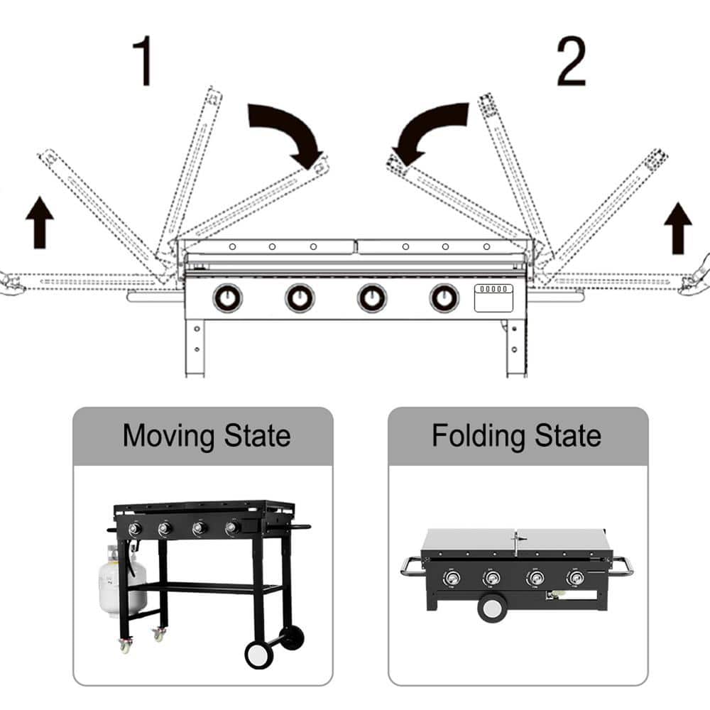 4-Burner Outdoor Foldable Propane Gas Grill in Black with Wheels