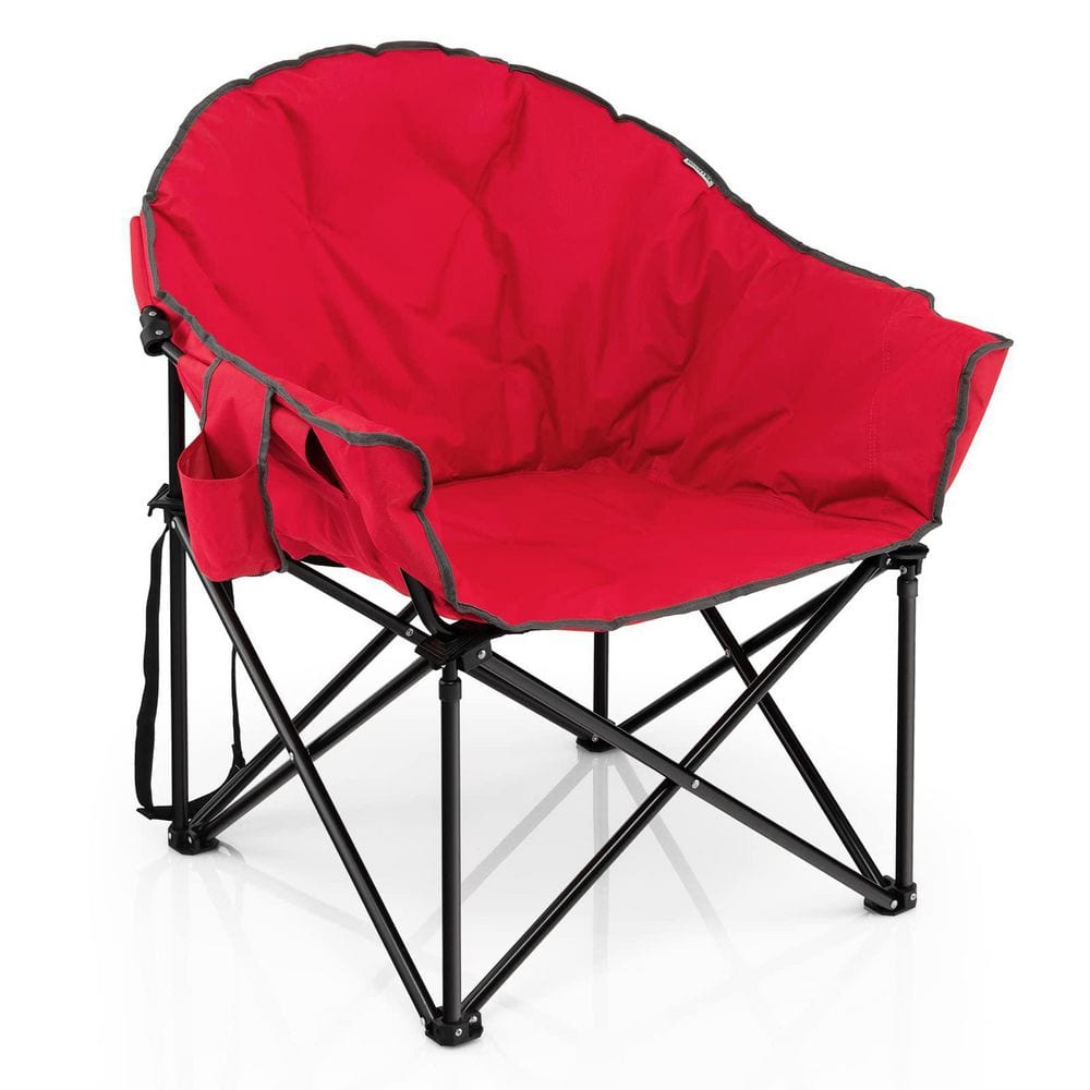 Red Steel Folding Camping Moon Padded Chair with Carry Bag