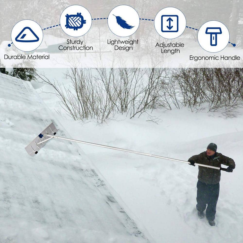 240 in. Outdoor Extendable Aluminum Sturdy Lightweight Roof Snow Rake with Anti-Skid Handle