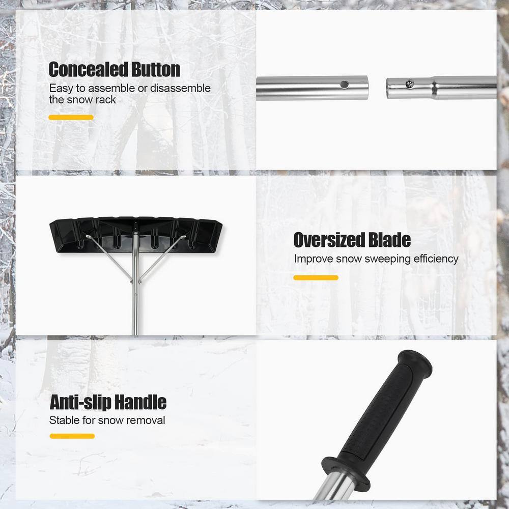 5.5 in. Snow Rake Shovel for Roof Cleaning with 20 ft. Extendable Lightweight Aluminum Handle