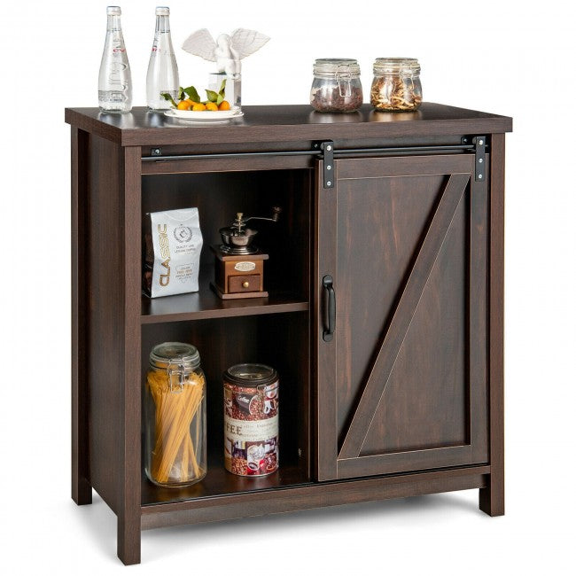 SUGIFT Freestanding Kitchen Buffet Storage Cabinet with Sliding Barn Door
