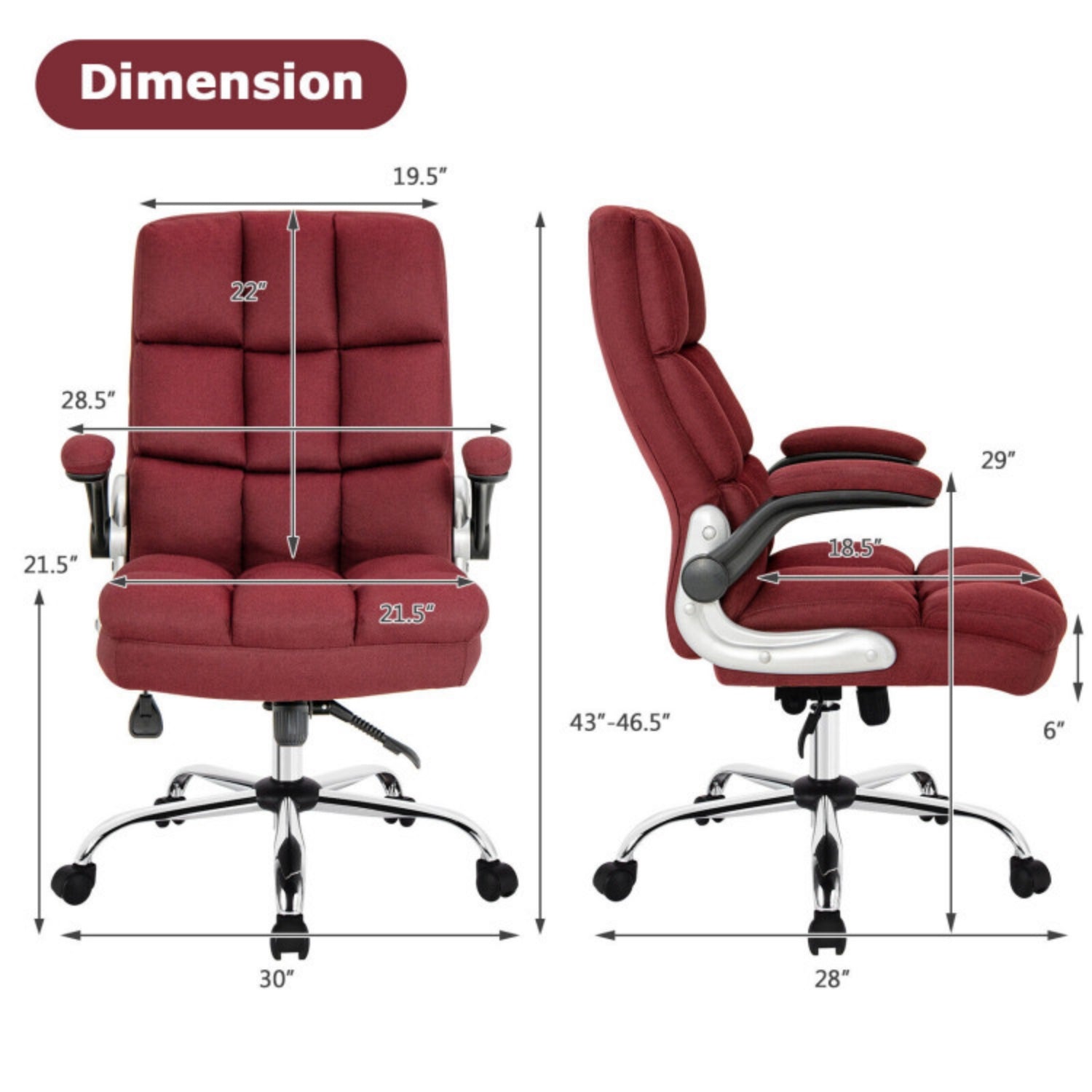SUGIFT Adjustable Swivel Office Chair with High Back and Flip-up Arm, Red